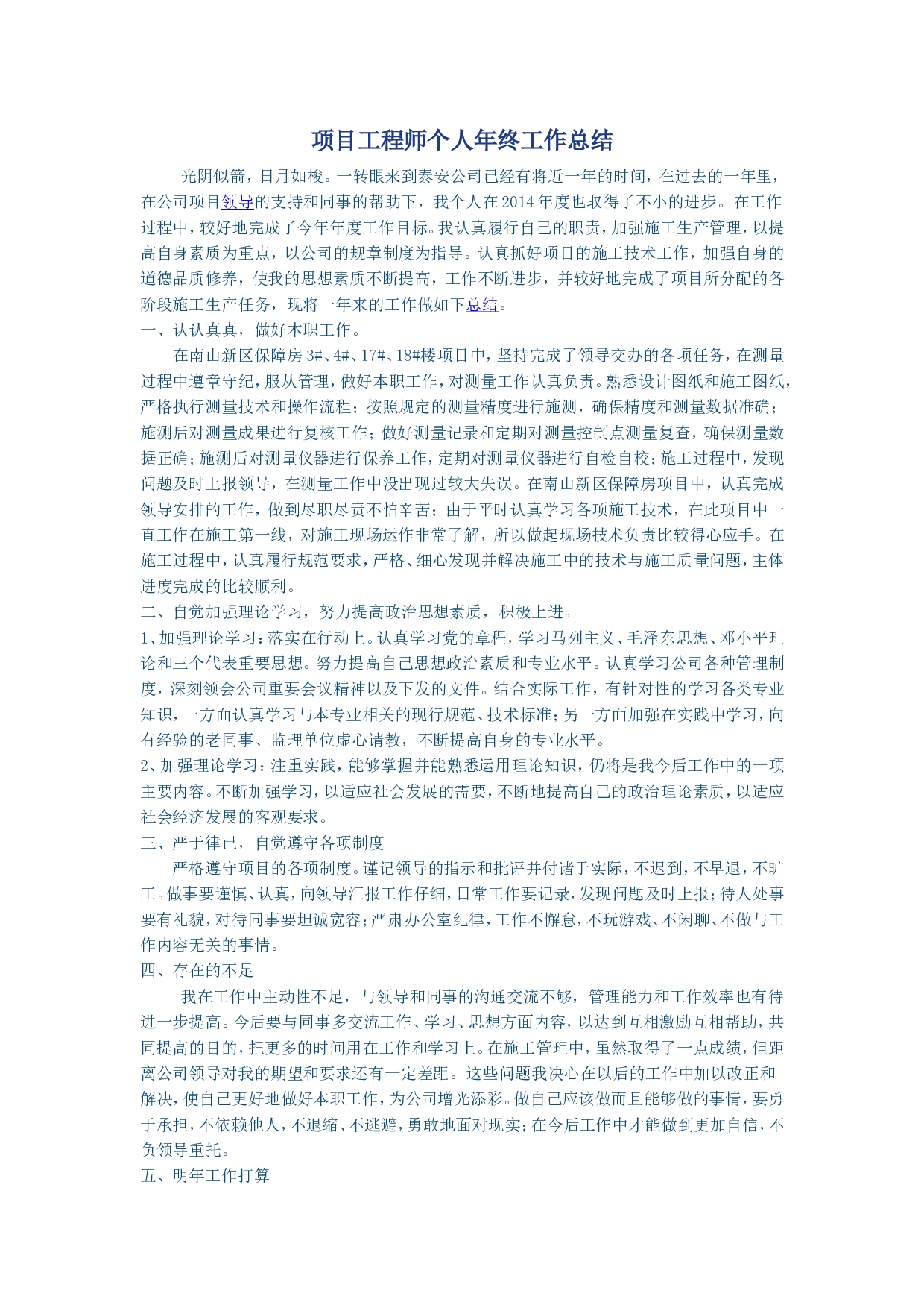 项目工程师个人终工作总结.doc 第1页