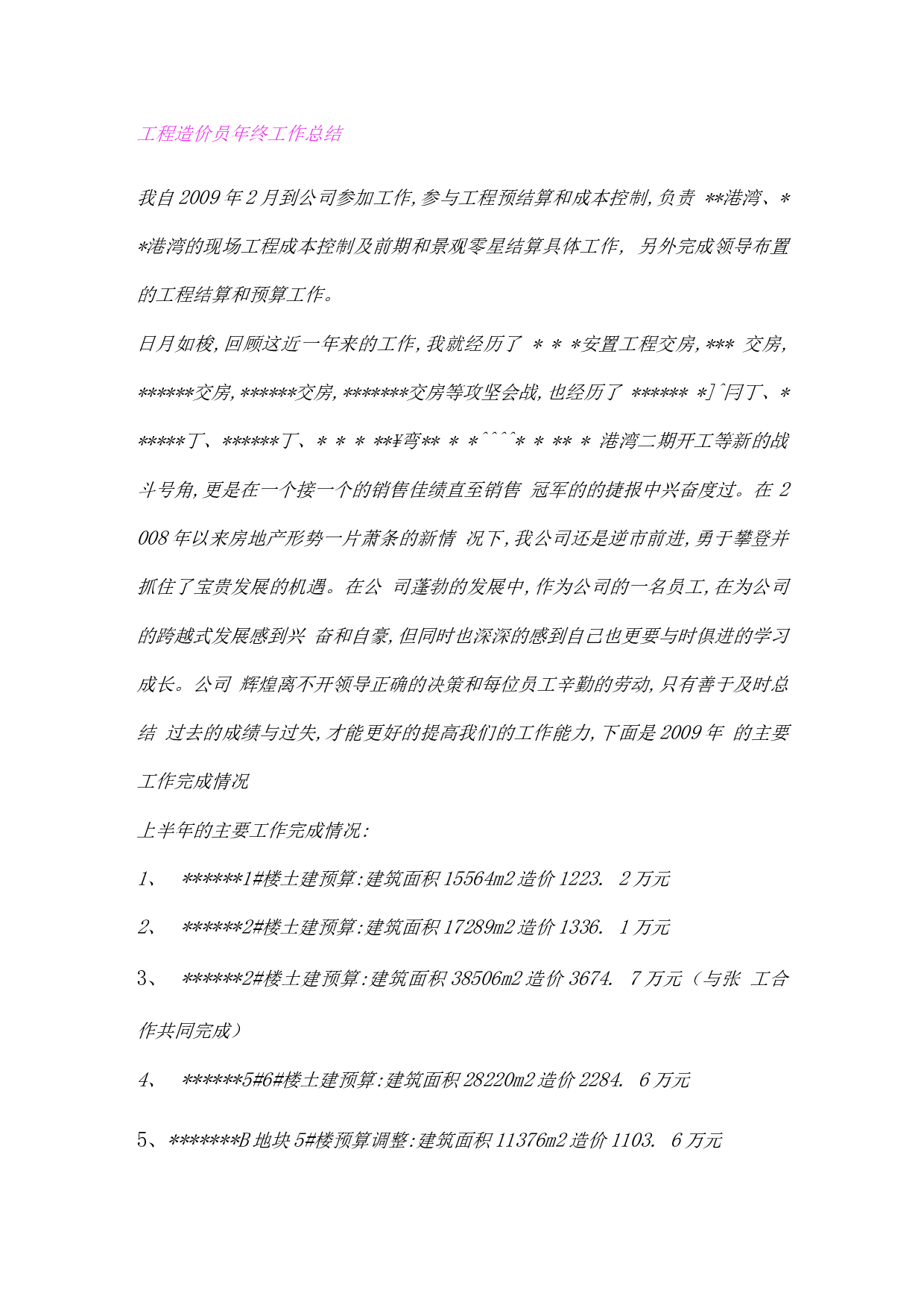 工程造价员年终工作总结.docx 第1页