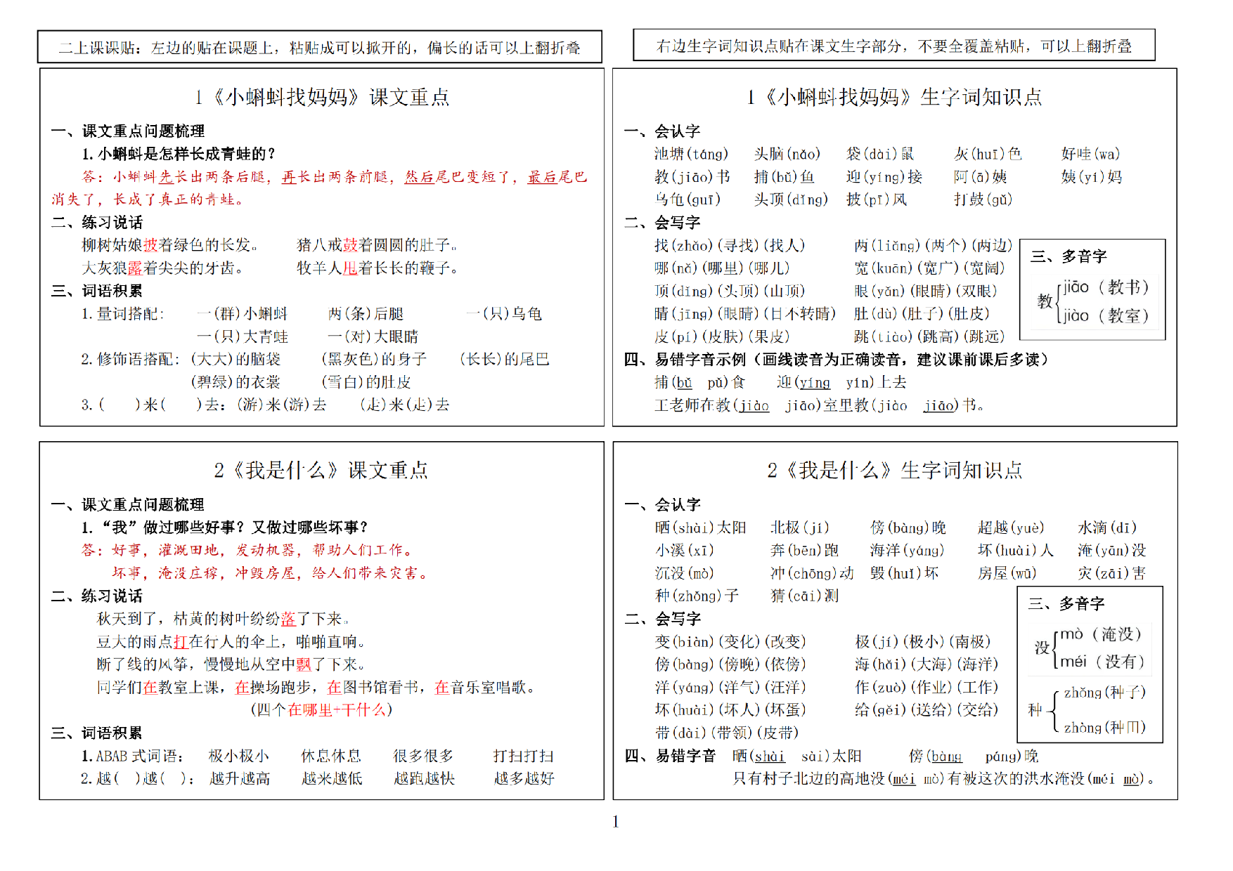 二年级语文上册24秋新版课内重点知识生字词《课课贴》.pdf 第1页