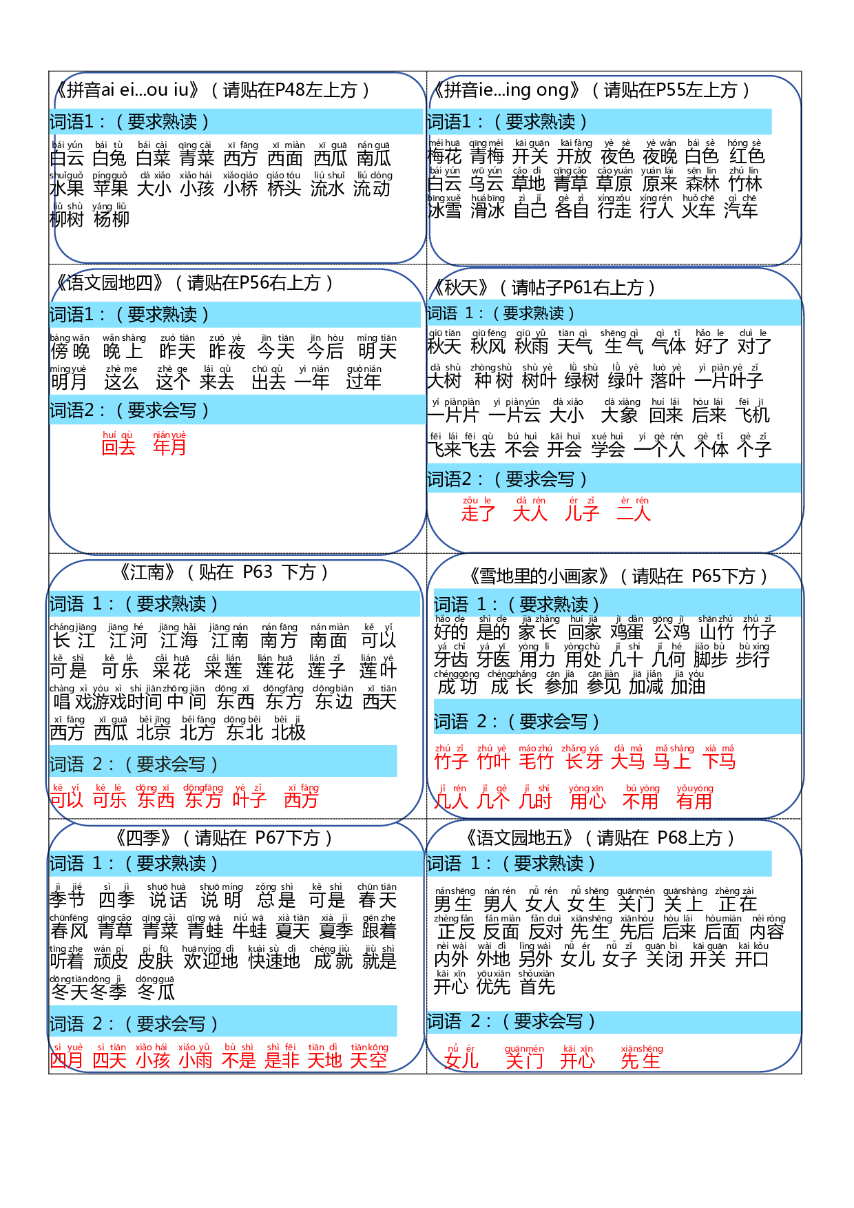 一年级上册语文彩色版课课贴（可裁剪）.pdf 第2页