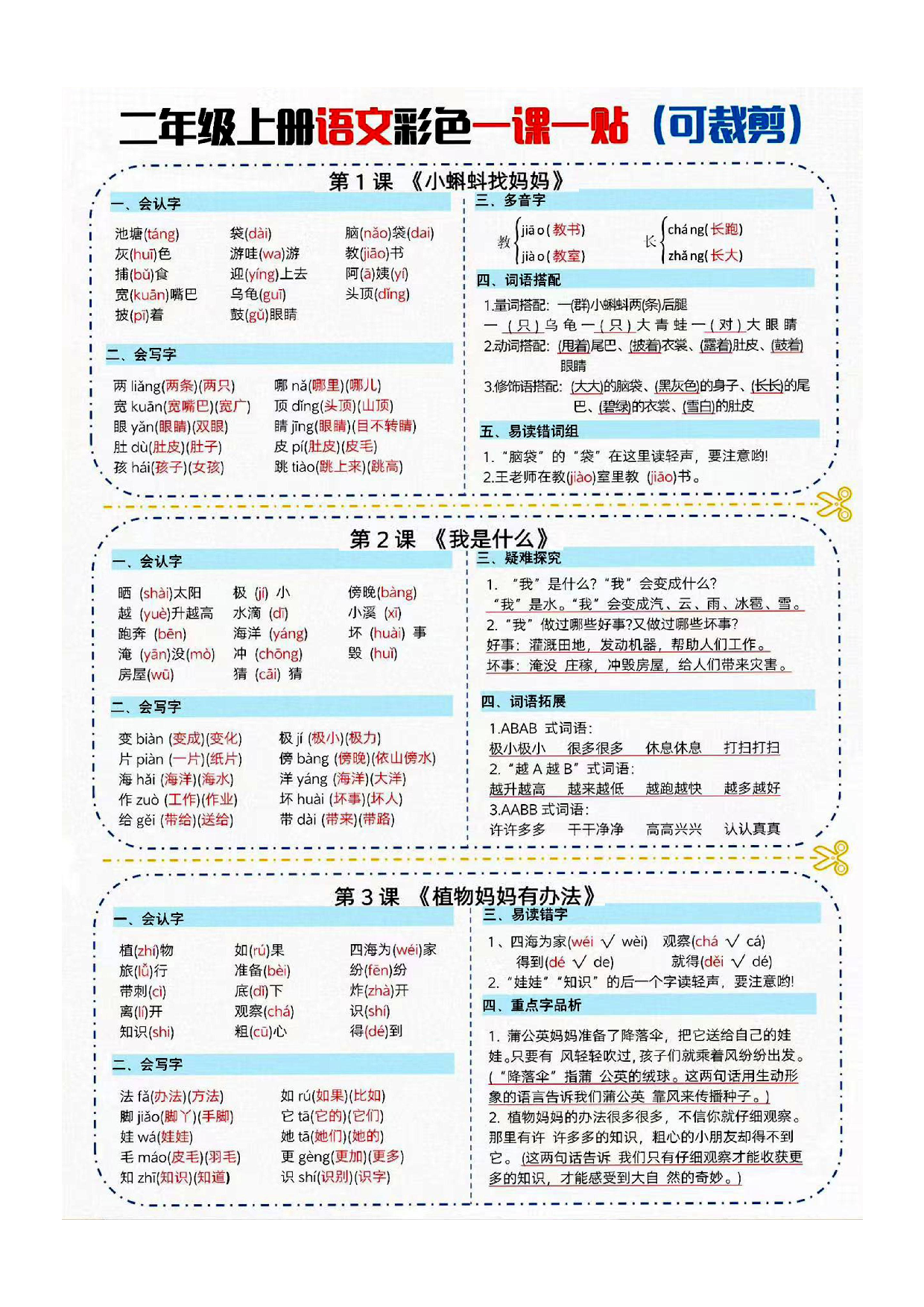 二年级上册语文课课贴彩色一课一贴（1-4单元）.pdf 第1页