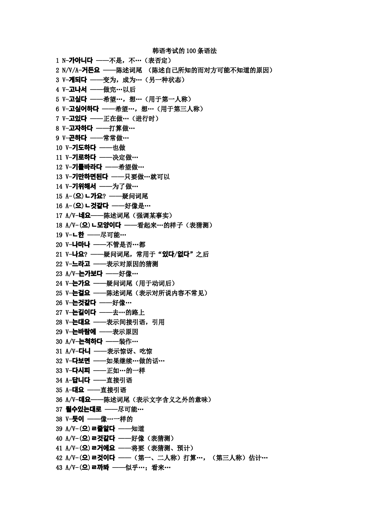 韩语考试的100条语法.doc 第1页